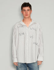 Men's Vintage Striped Embroidered Shirt in White | Stuart Trevor