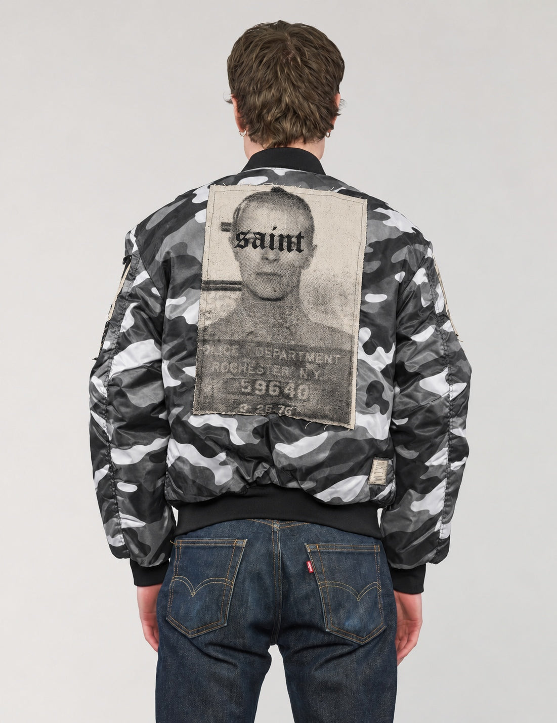 MA-1 Patched Bomber in Urban Camo, back view