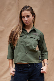 Cropped Utility Khaki Party Back Shirt