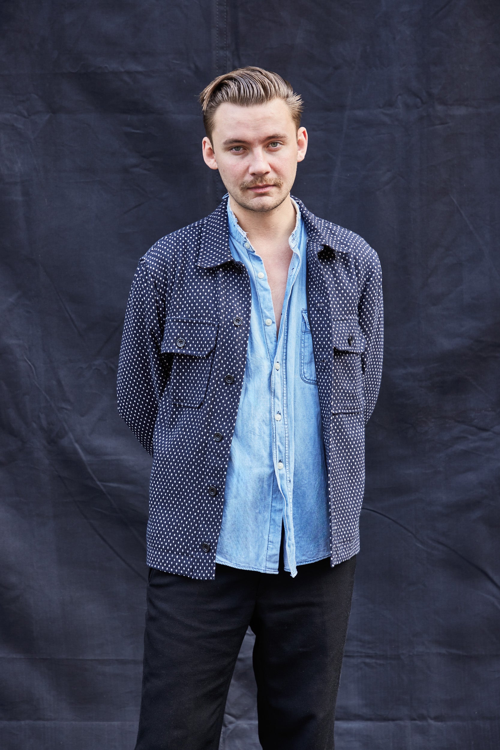 Wool Workshirt with Navy Dot