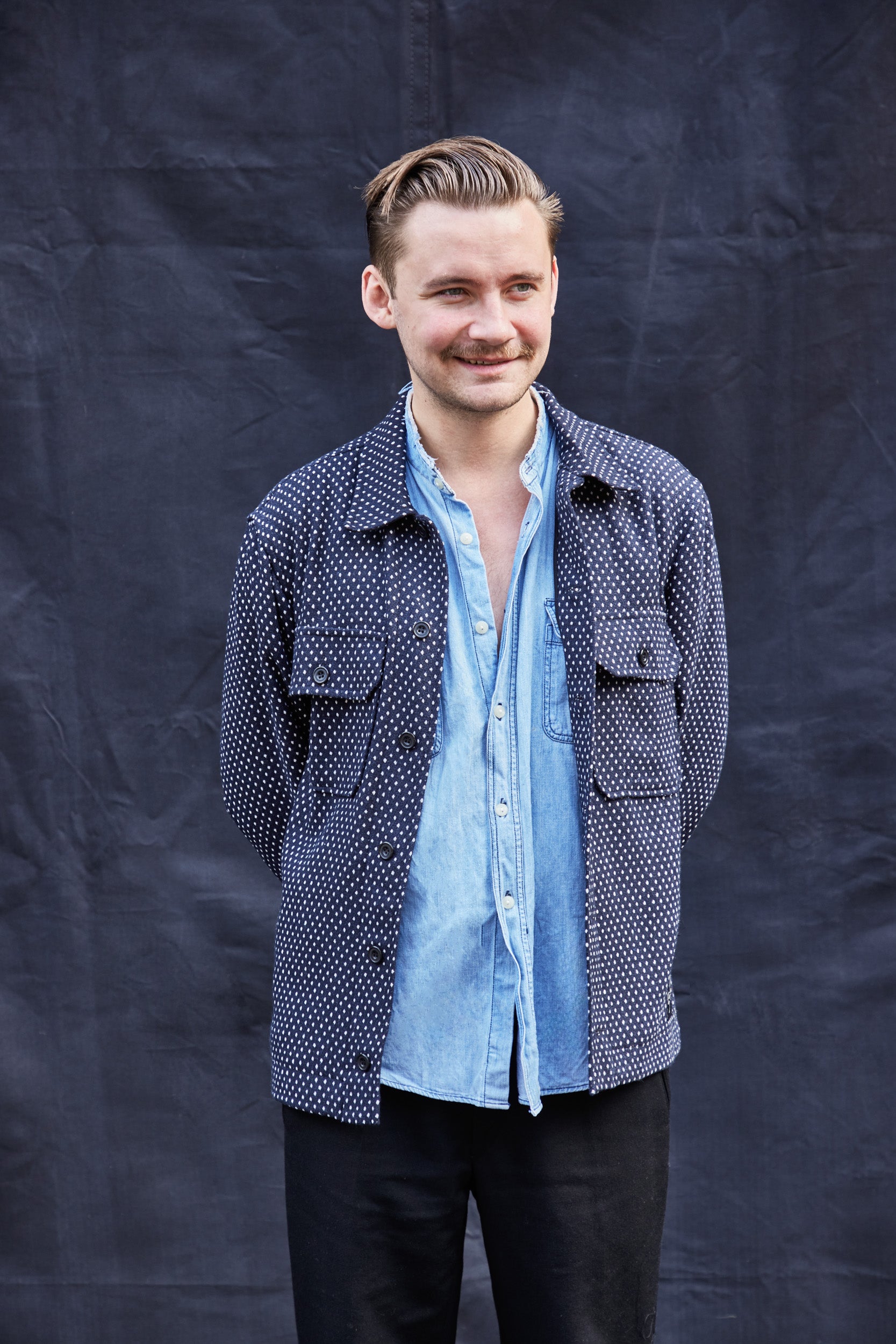 Wool Workshirt with Navy Dot