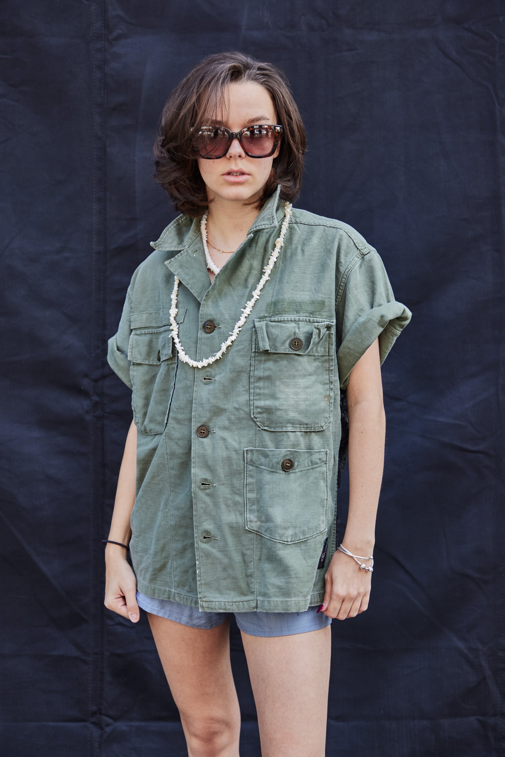 Sequin Backed Short Sleeve Field Shirt