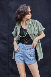 Sequin Backed Short Sleeve Field Shirt