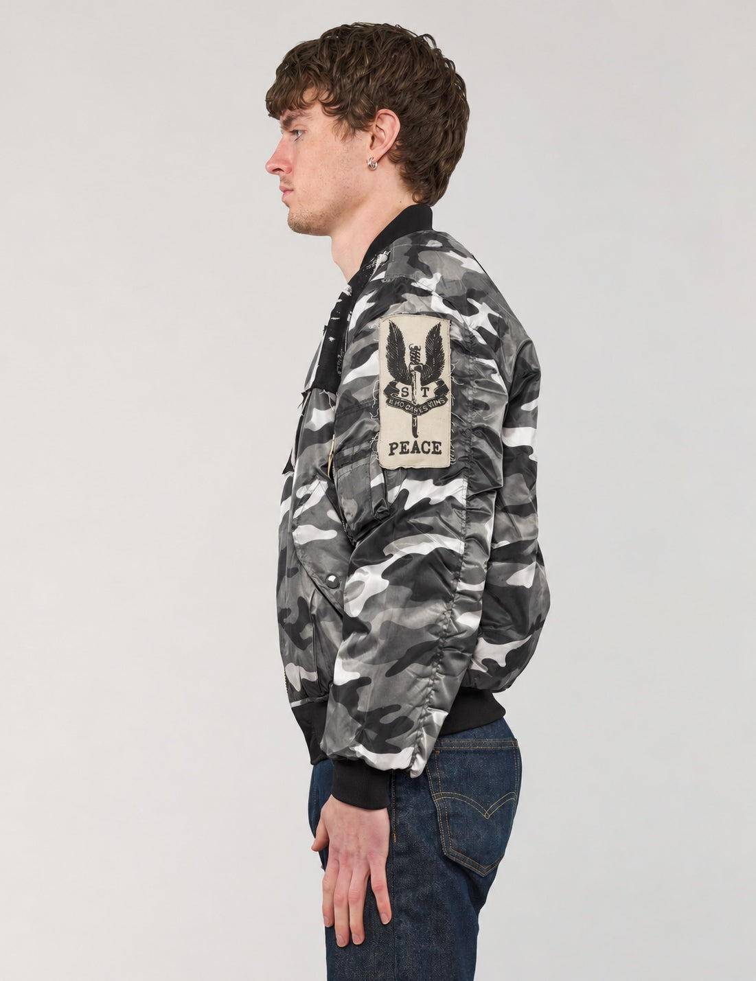 MA-1 Patched Bomber in Urban Camo, left profile