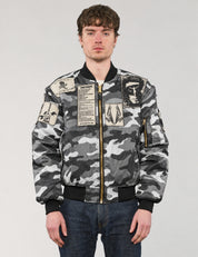 MA-1 Patched Bomber in Urban Camo, front zipped view