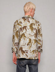 Back view of STUART TREVOR tiger workshirt showing the tiger-and-wave pattern.