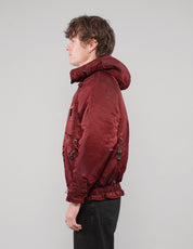 Clasp-Front Hooded Jacket in Burgundy; selected product photograph.