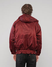 Clasp-Front Hooded Jacket in Burgundy; selected product photograph.