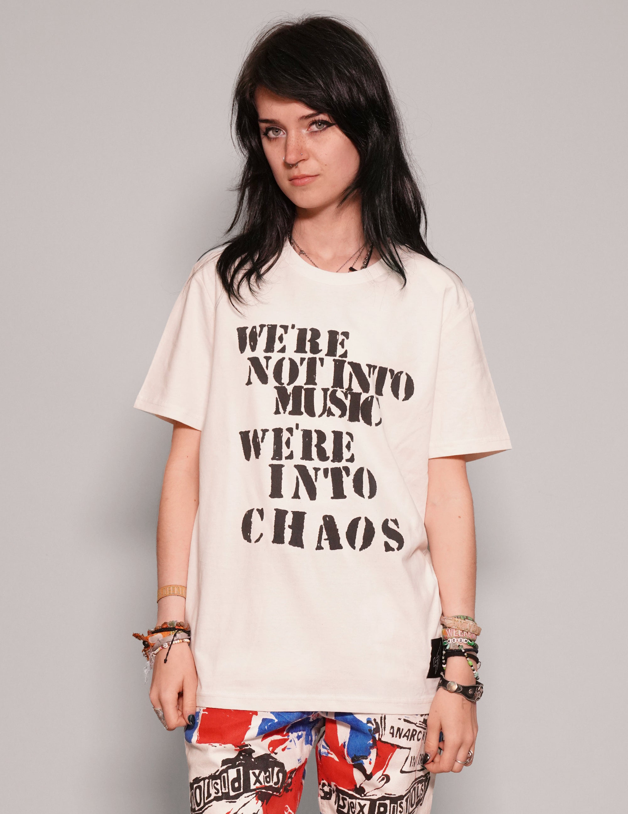 Women's Graphic T-Shirt with Sex Pistols Print in White | Stuart Trevor