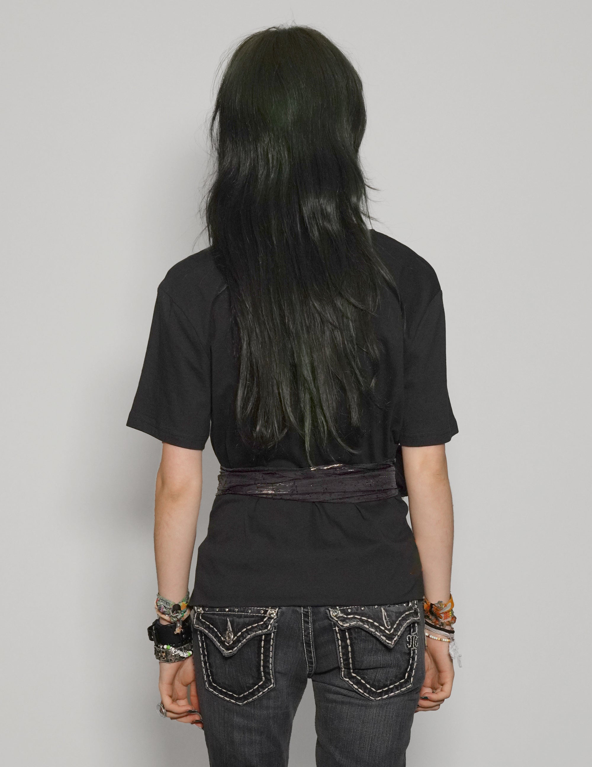 Women's Black T-Shirt with Black & Gold Sequin Tie Waist | Stuart Trevor