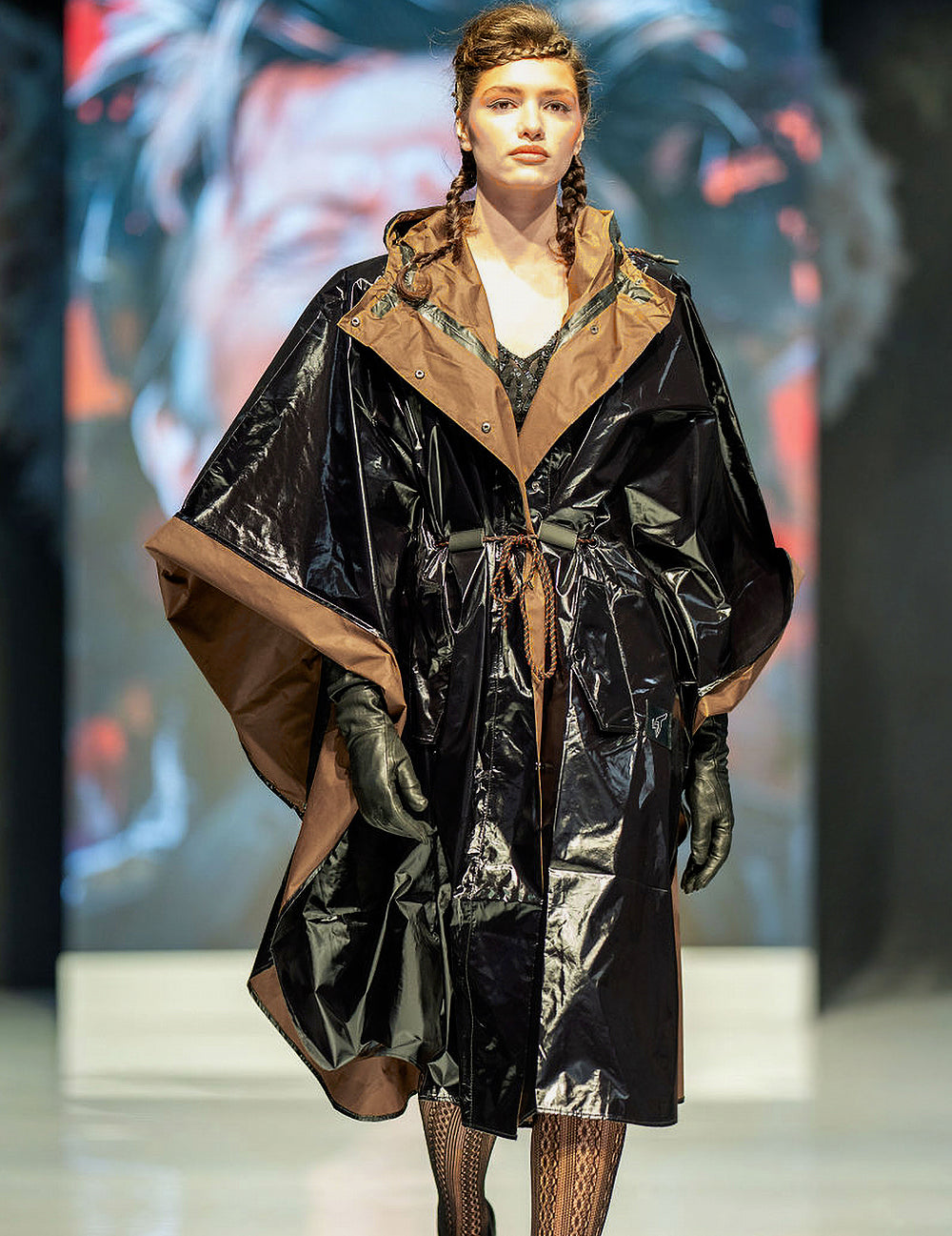 Women's Black Vinyl Poncho | Stuart Trevor