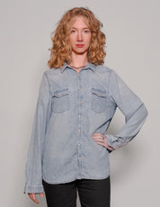 Party Back Shirt - Gold Star Sequin - Light Blue Denim