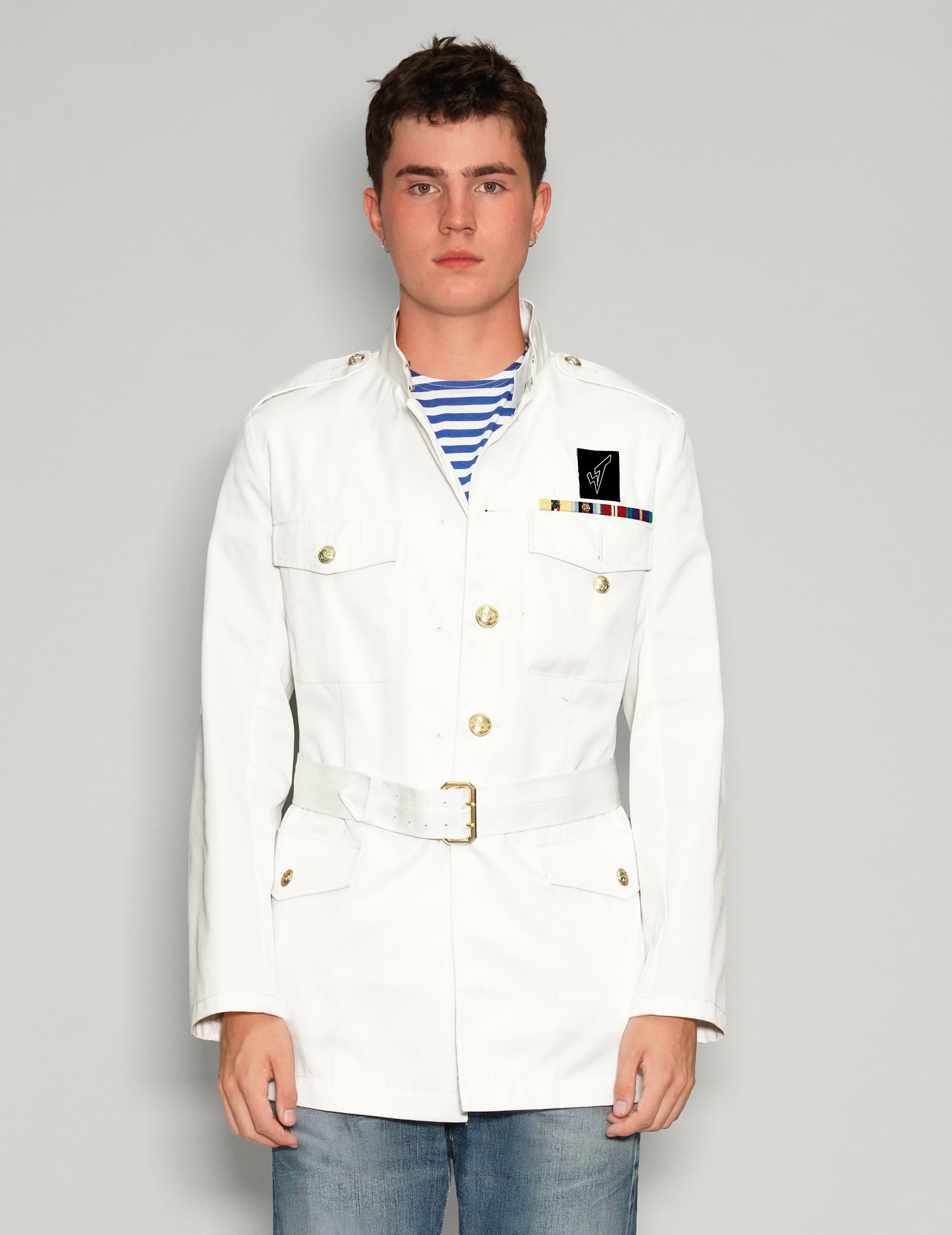 Men's Vintage Military Army Jacket in White | Stuart Trevor