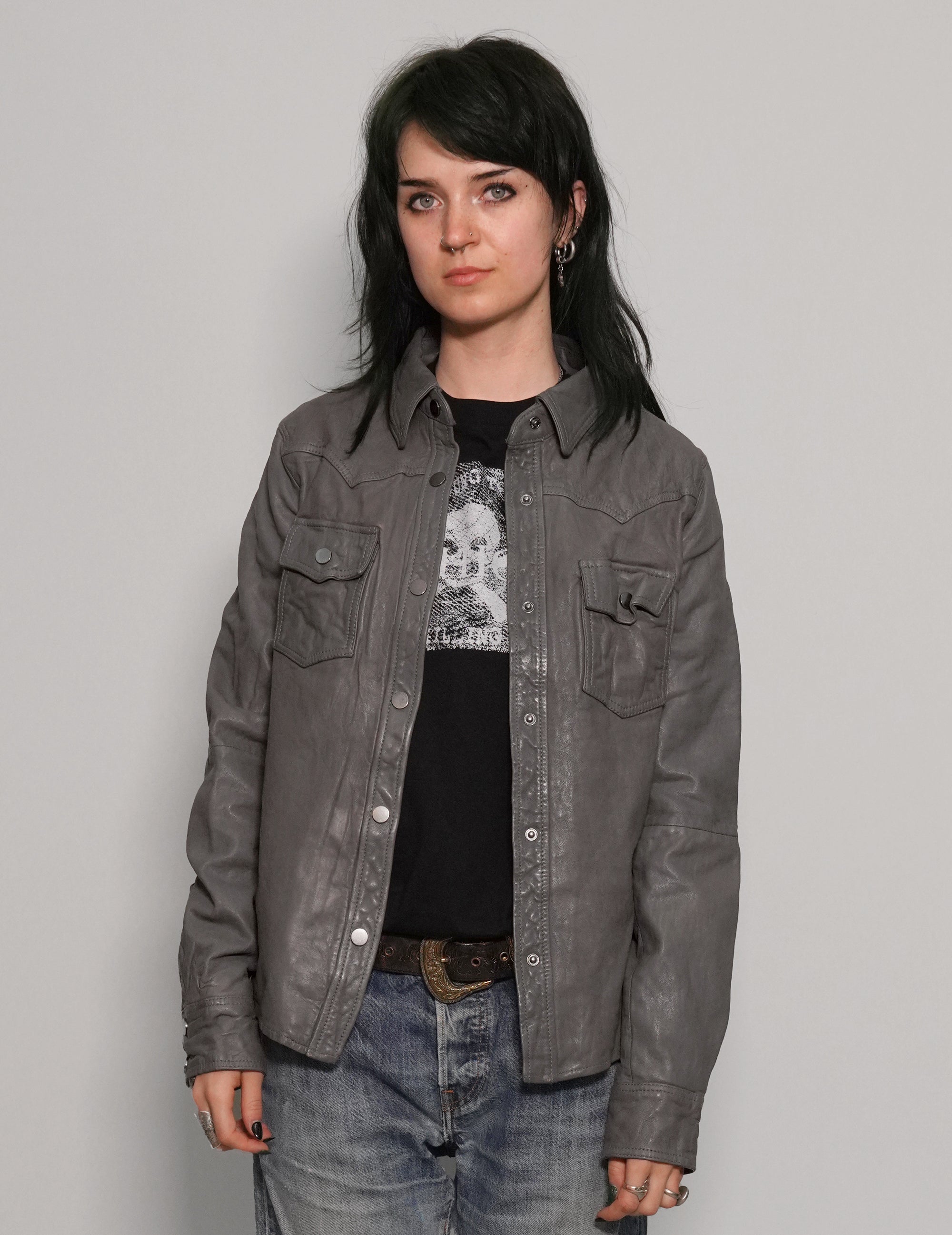 Mens Grey Leather Jacket - Stuart Trevor