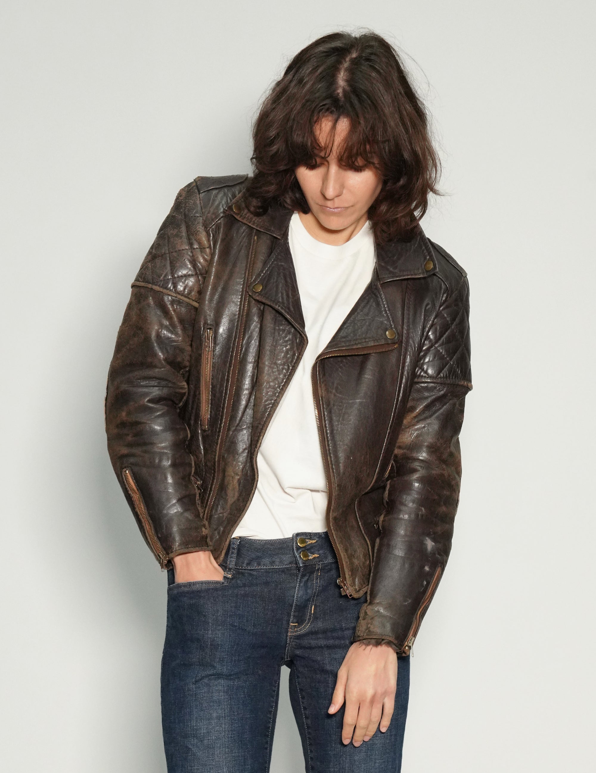 Padded Leather Biker Jacket