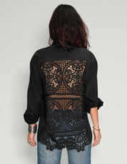 Party Back Shirt - Black Lace - Black Cotton