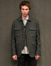 IMMORTAL Monaco Car Coat - Tweed Charcoal and Black