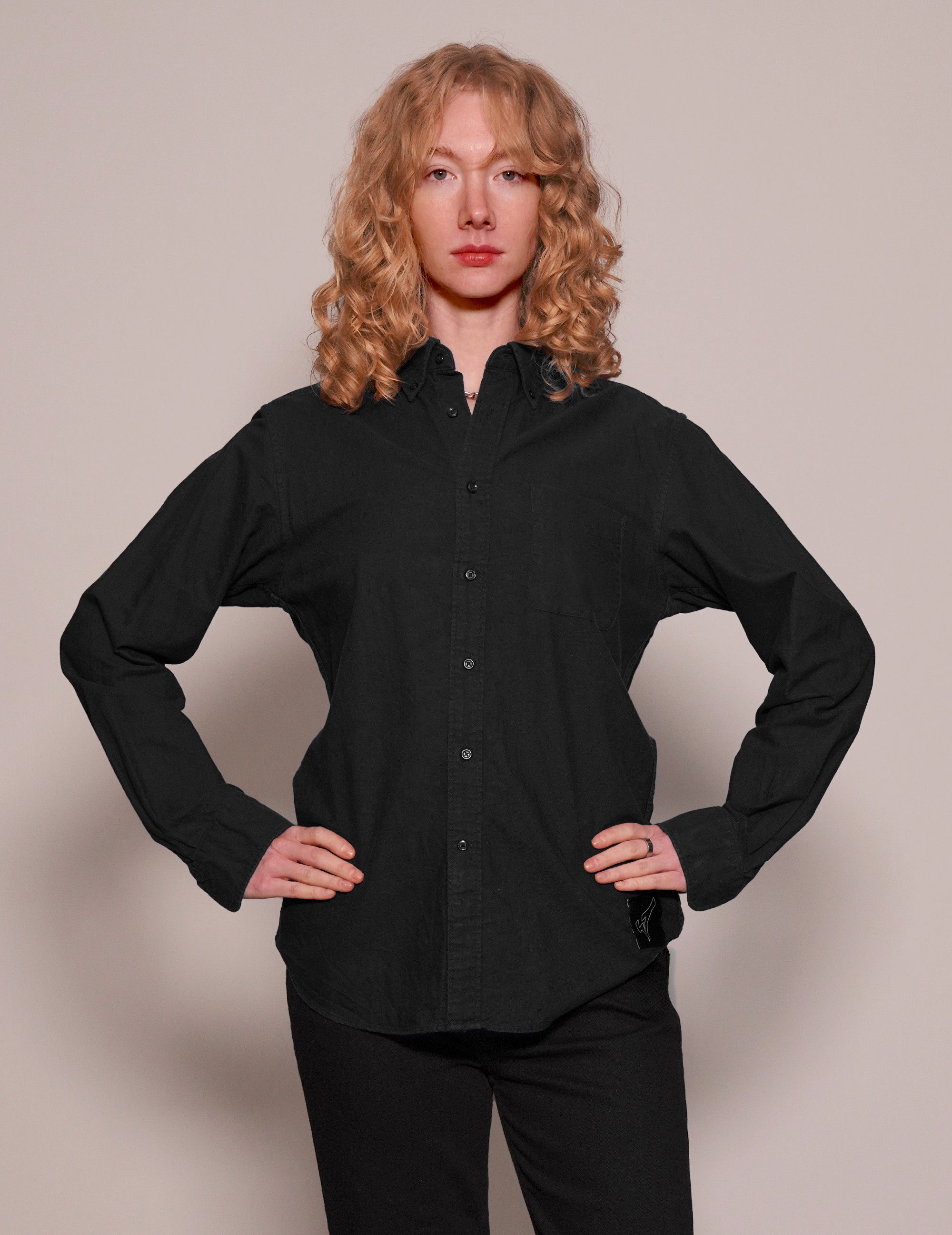 Women's Black Cotton Shirt with Gold Sequin Back | Stuart Trevor