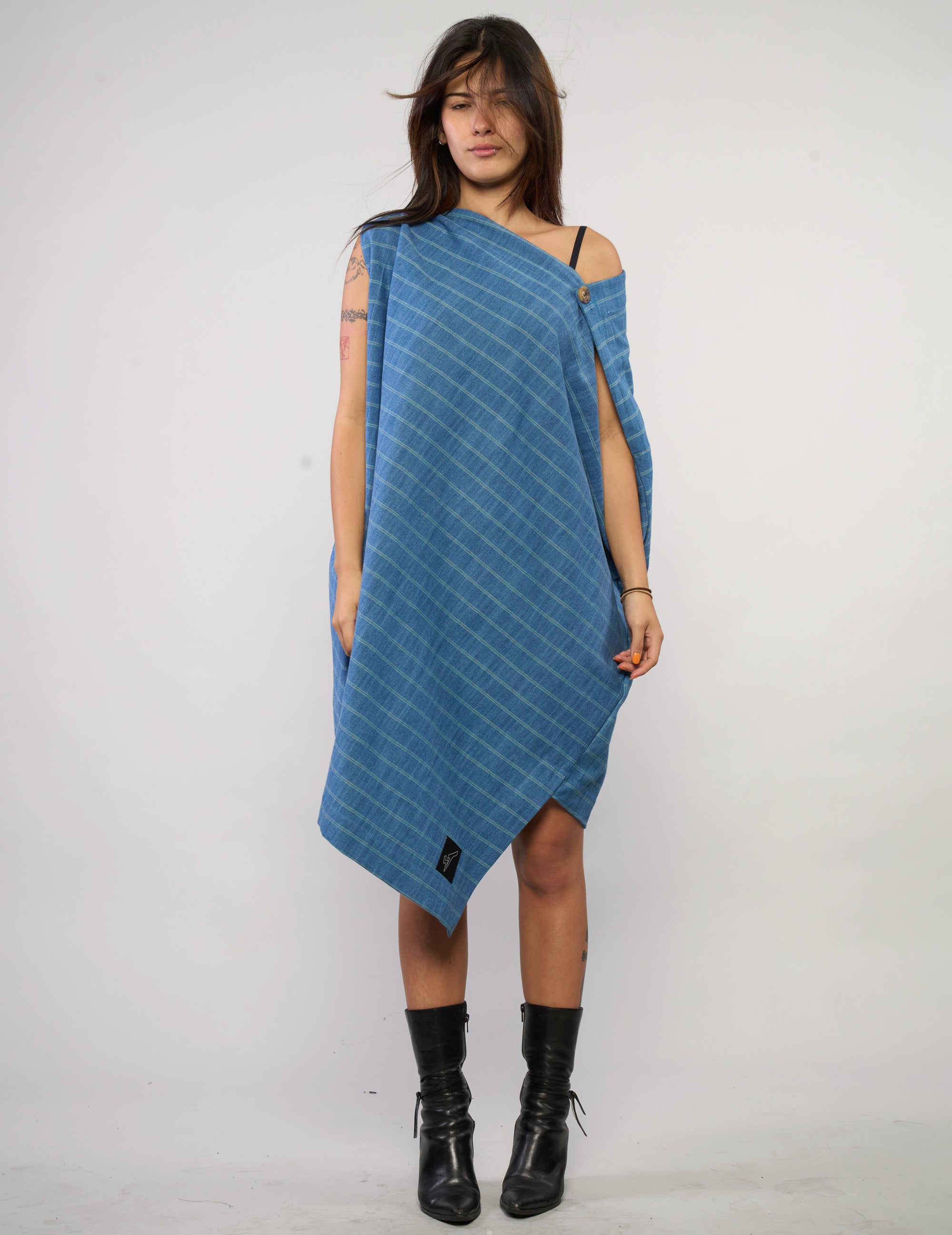 The Pirate Dress – Steel Blue Cotton Stripe