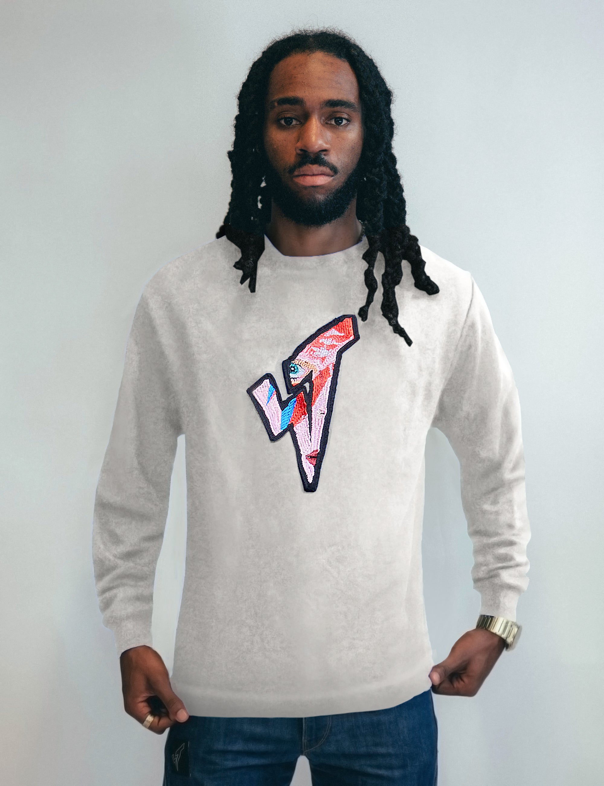ST Embroidered Logo Long Sleeve Tee Ecru
