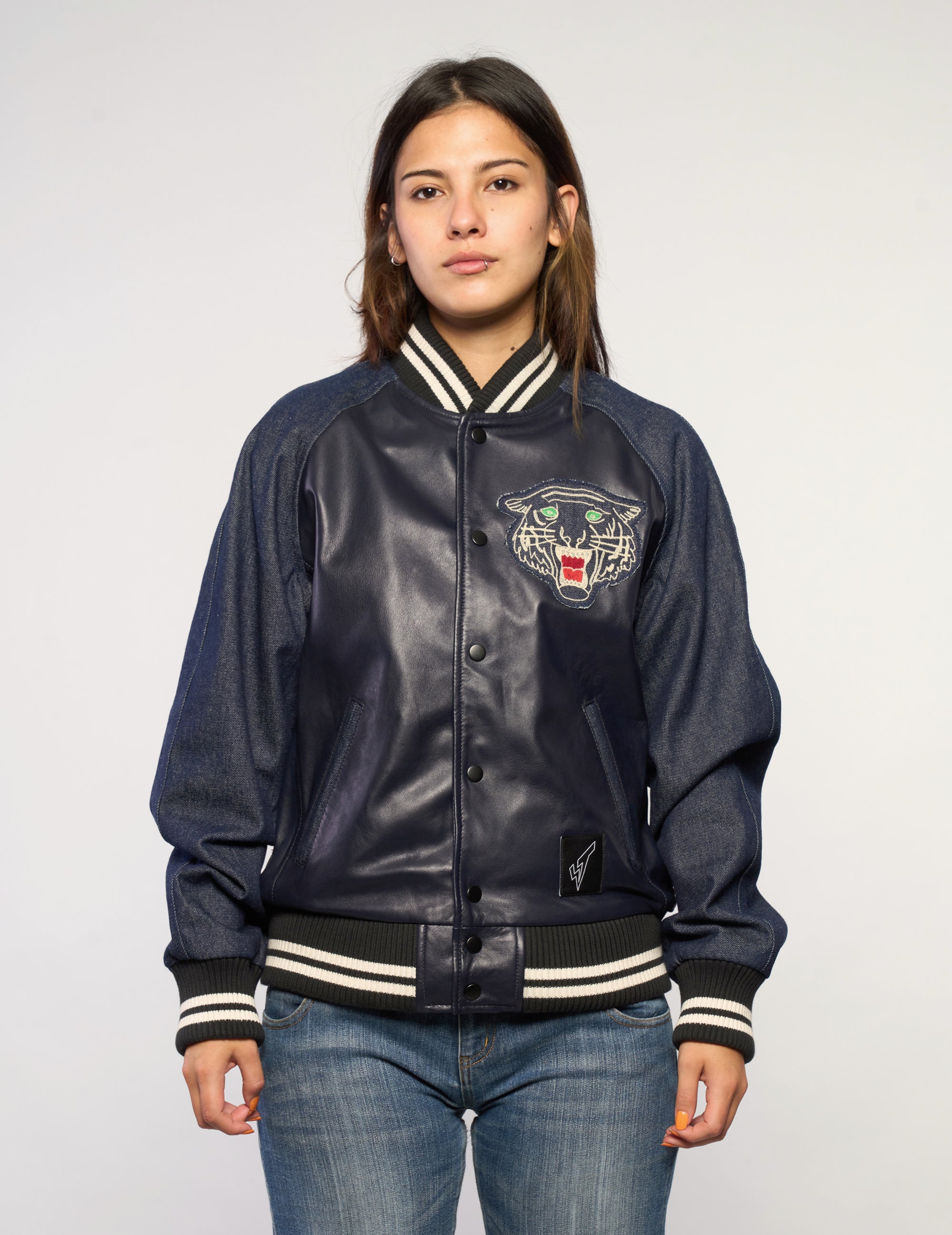 Vintage Navy Leather Varsity Jacket