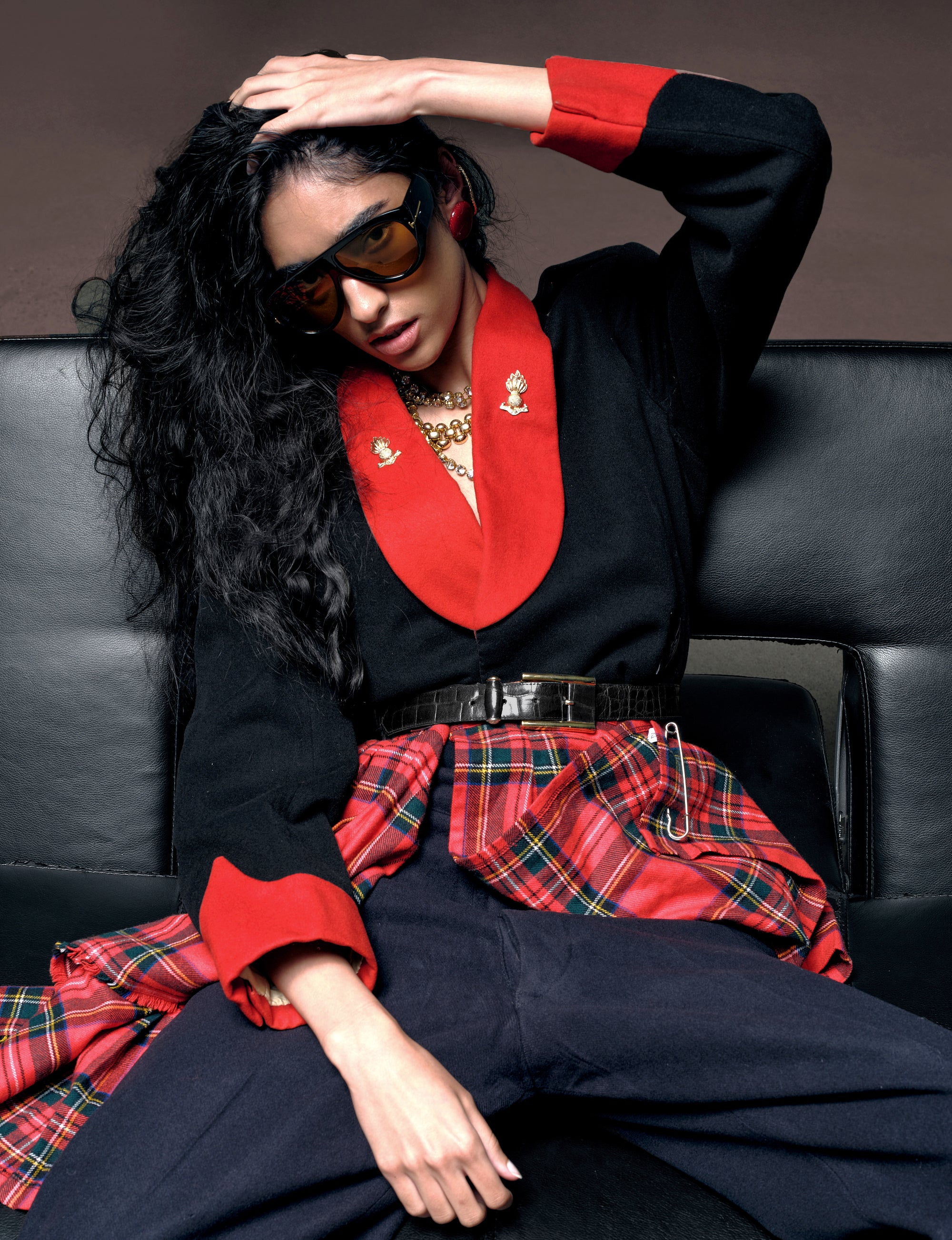 Women's Vintage Military Guards Jacket in Black & Red | Stuart Trevor