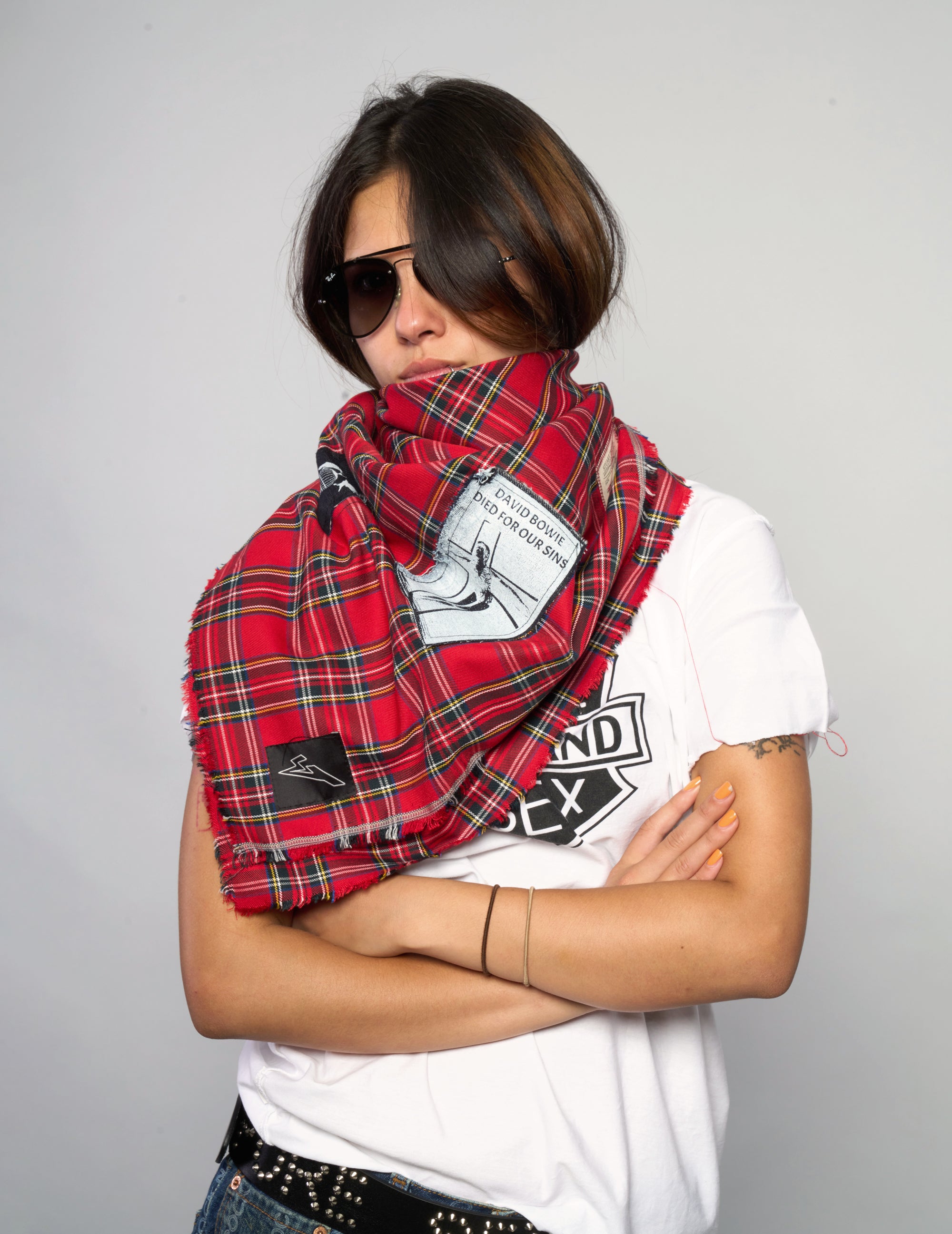The Riot Patched Scarf in Red Tartan