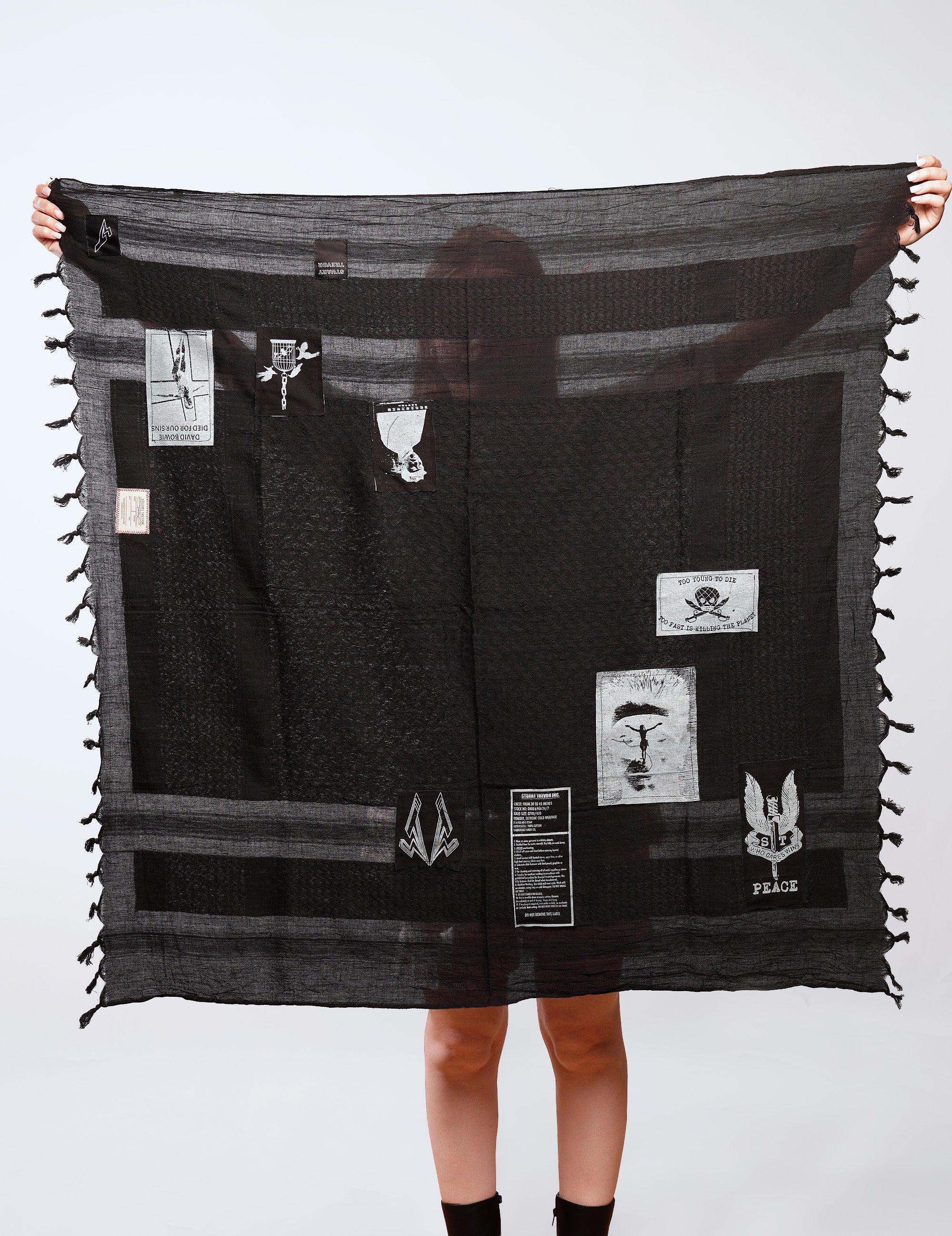 The Riot Patched Scarf in Plain Black