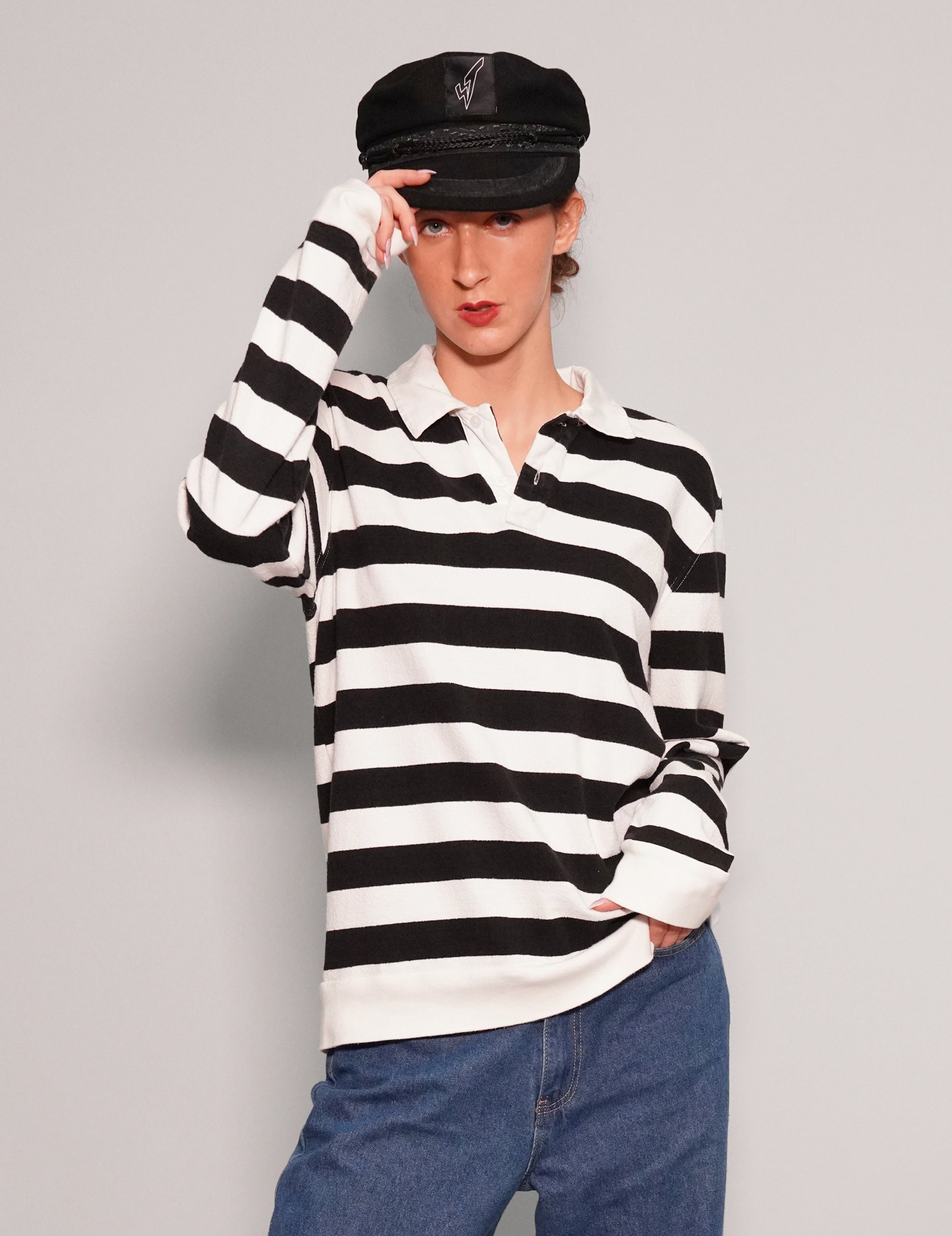 Women's Vintage Rugby Shirt with Black and White Stripes | Stuart Trevor
