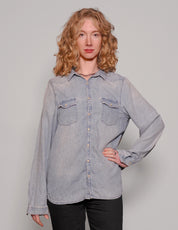 Party Back Shirt - Gold Star Sequin - Light Blue Denim