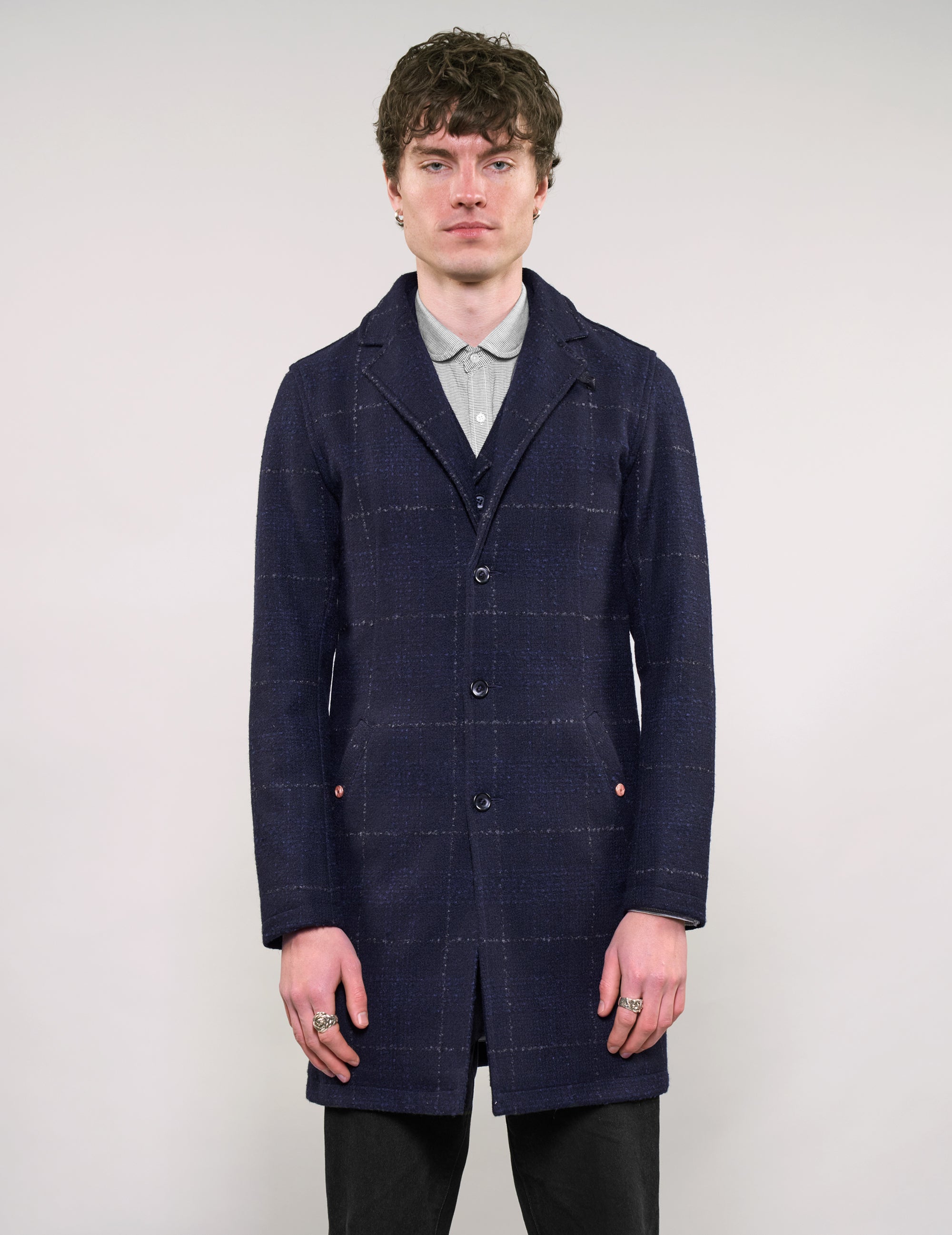 IMMORTAL Silverstone Frock Coat - Bouclé Windowpane Navy Check