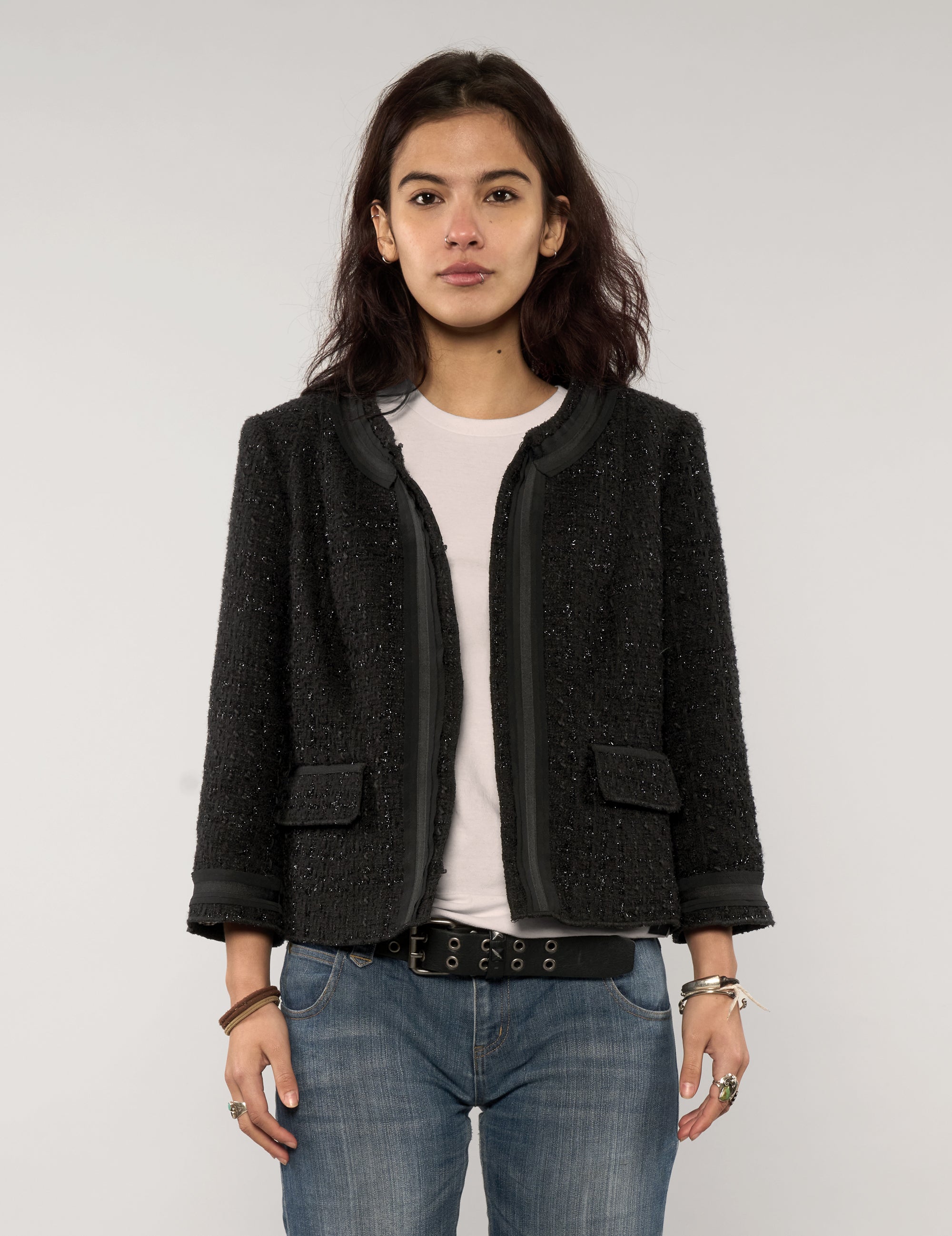 Vintage Tweed Tape Trim Cropped Jacket