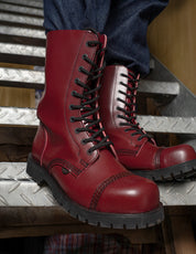 Underground Commando Steel Cap Boots in Cherry Red Leather