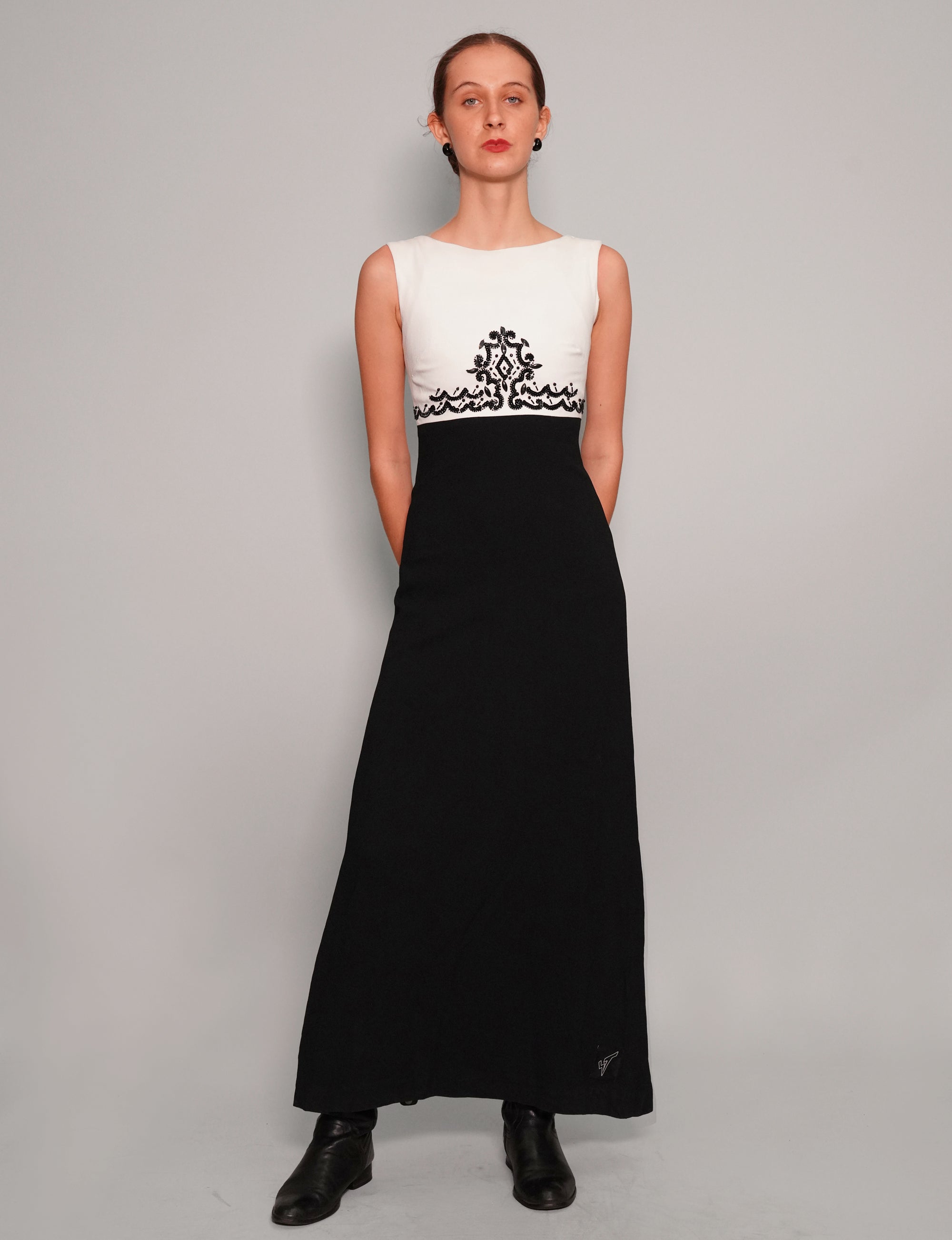 Women's Vintage Two-Tone Maxi Sequin Dress in Black & White | Stuart Trevor