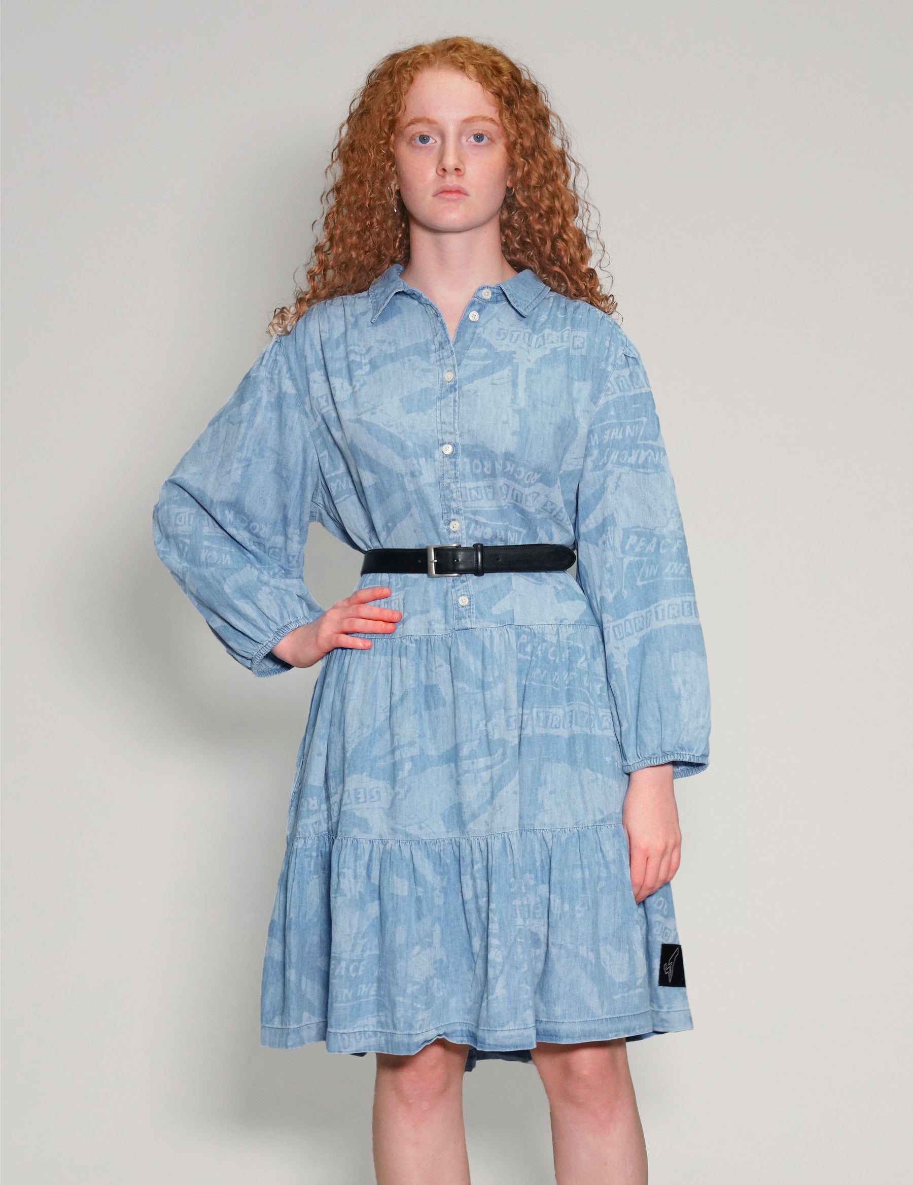 'Peace' Laser Printed Light Blue Dress
