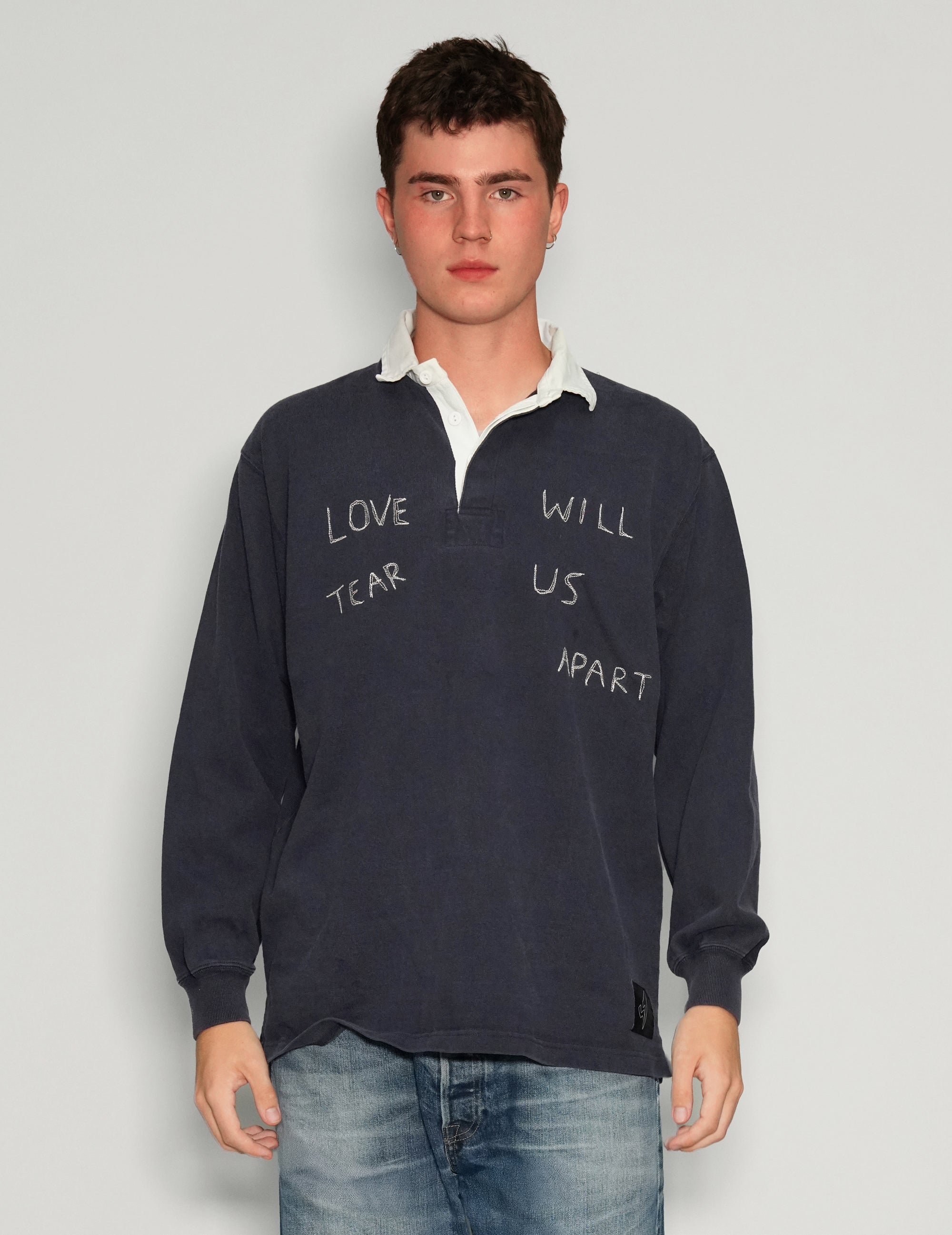 'Love Will Tear Us Apart' Rugby Shirt in Navy