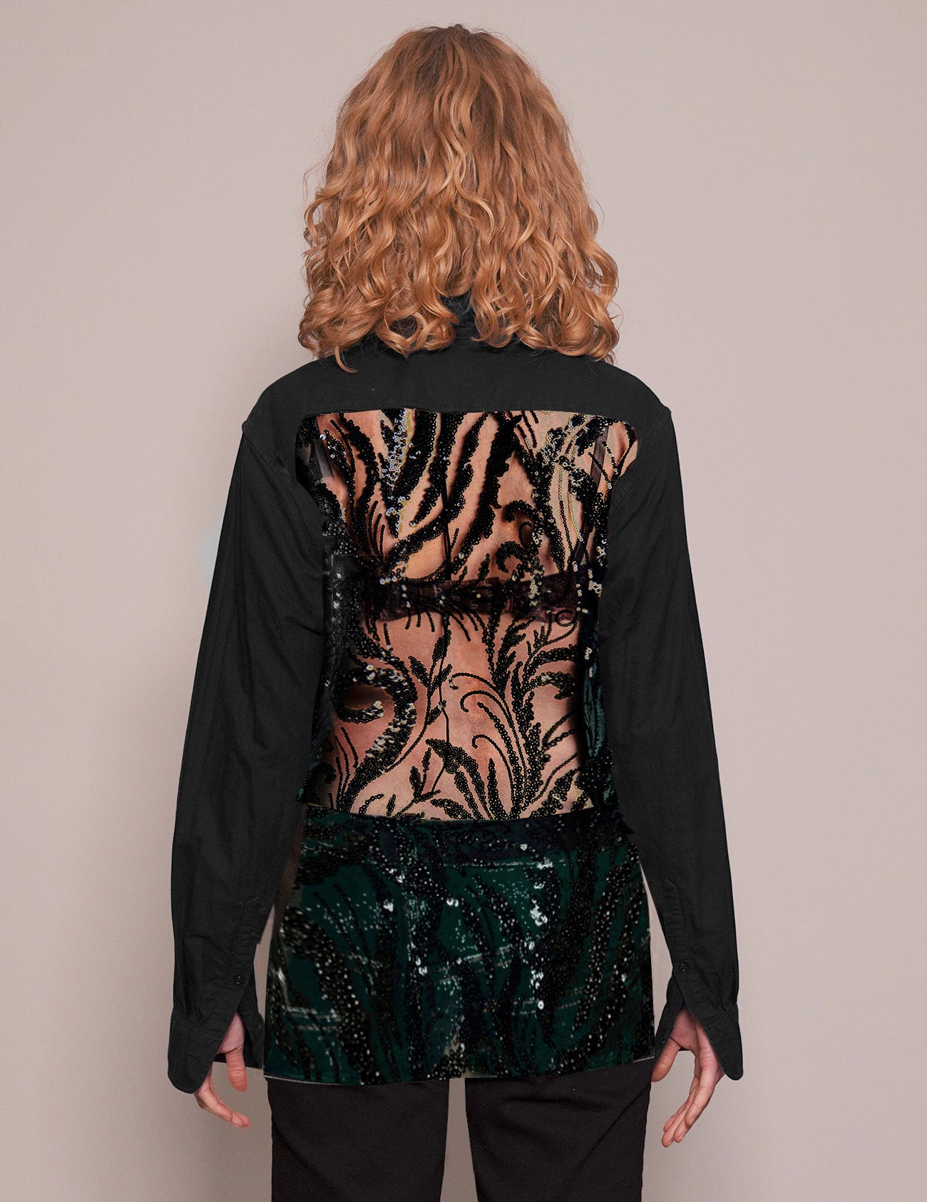 Women's Vintage Black Cotton Shirt with Black Sequin | Stuart Trevor