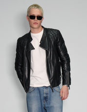 Men's Vintage Leather Biker Jacket with David Bowie Print | Stuart Trevor
