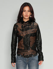 Women's Vintage Leather Jacket with Laser Print | Stuart Trevor