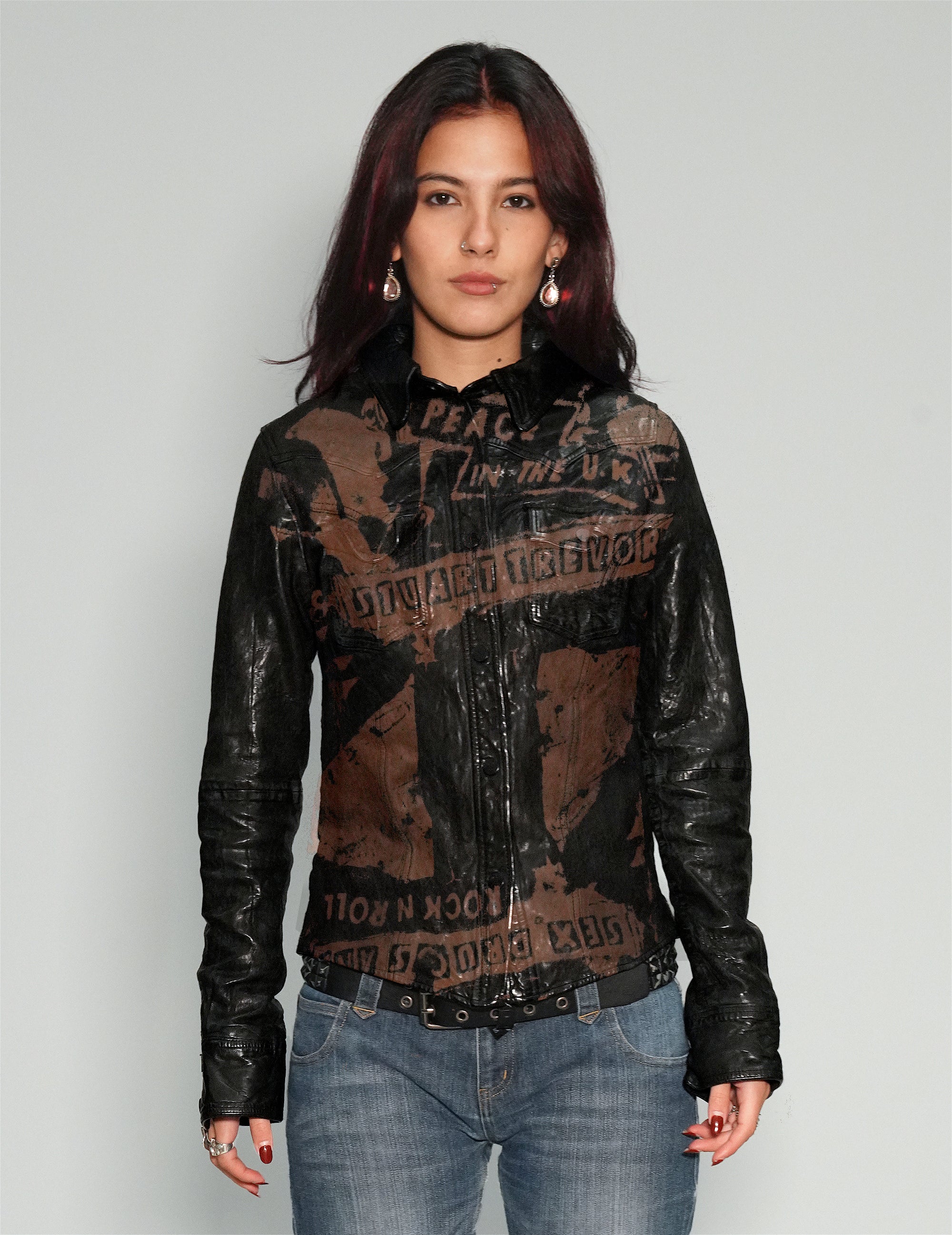 Women's Vintage Leather Jacket with Laser Print | Stuart Trevor