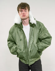 Zipped Hooded Flying Jacket in Green