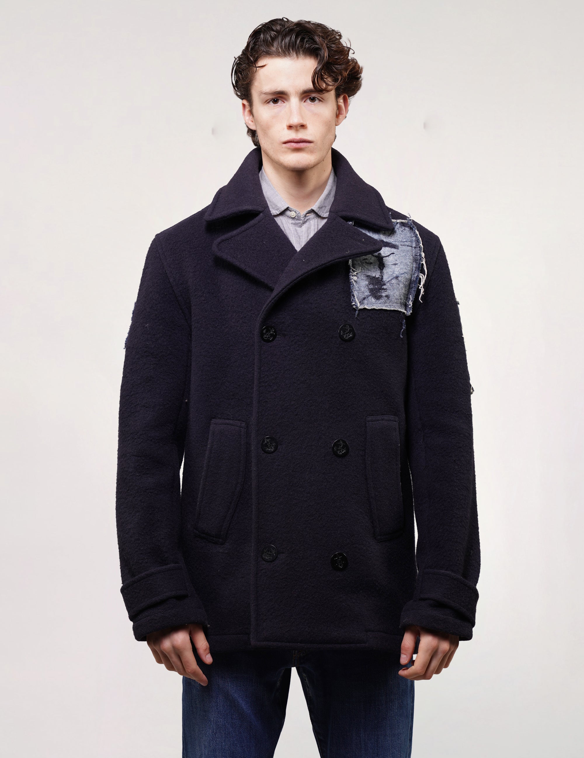 Vintage Double Breasted Wool  Patched Jacket