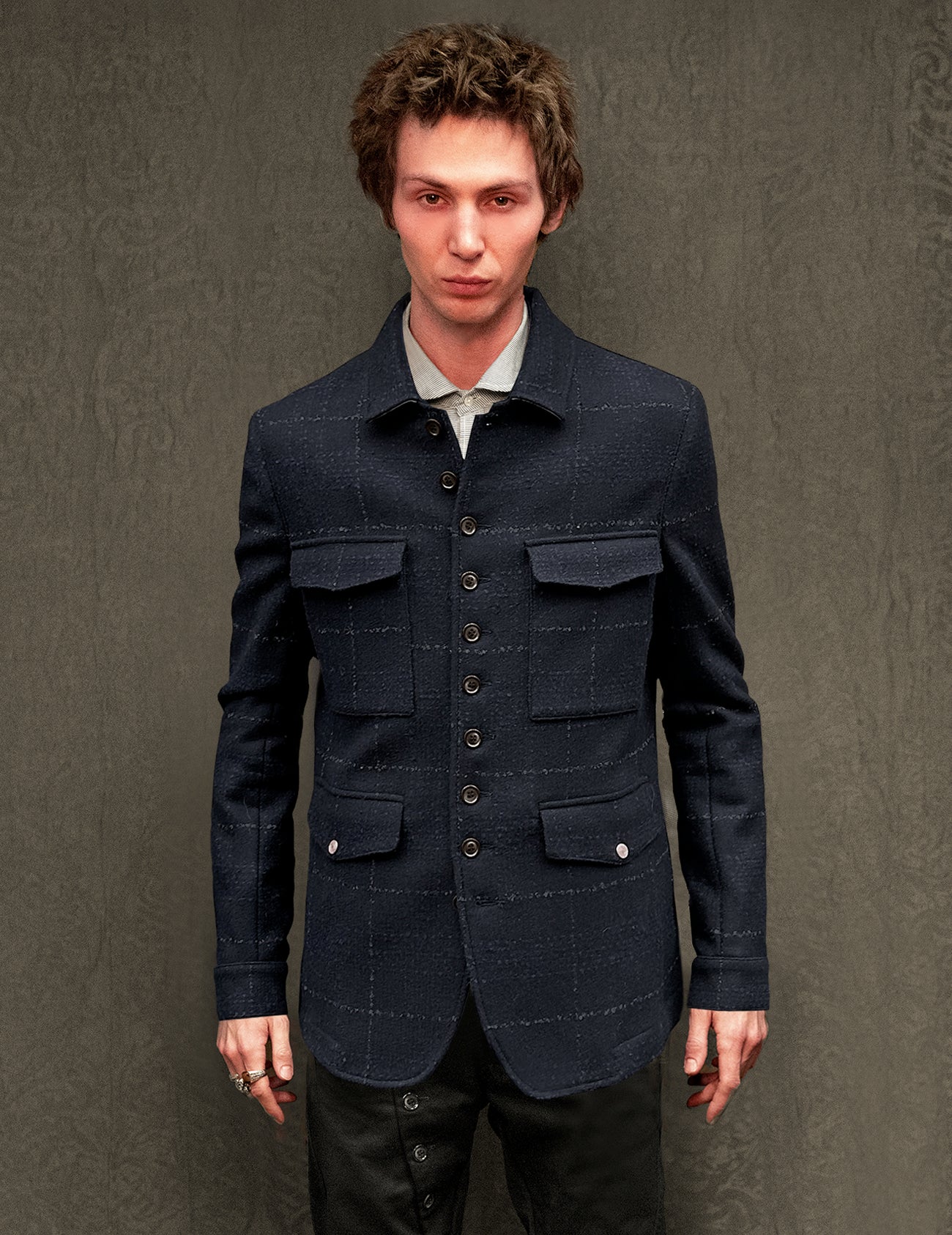 IMMORTAL Monaco Car Coat - Bouclé Windowpane Navy Check