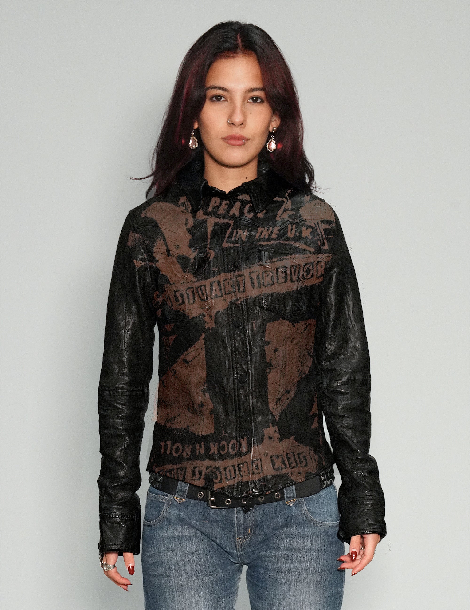 'Peace' Laser Printed Leather Jacket