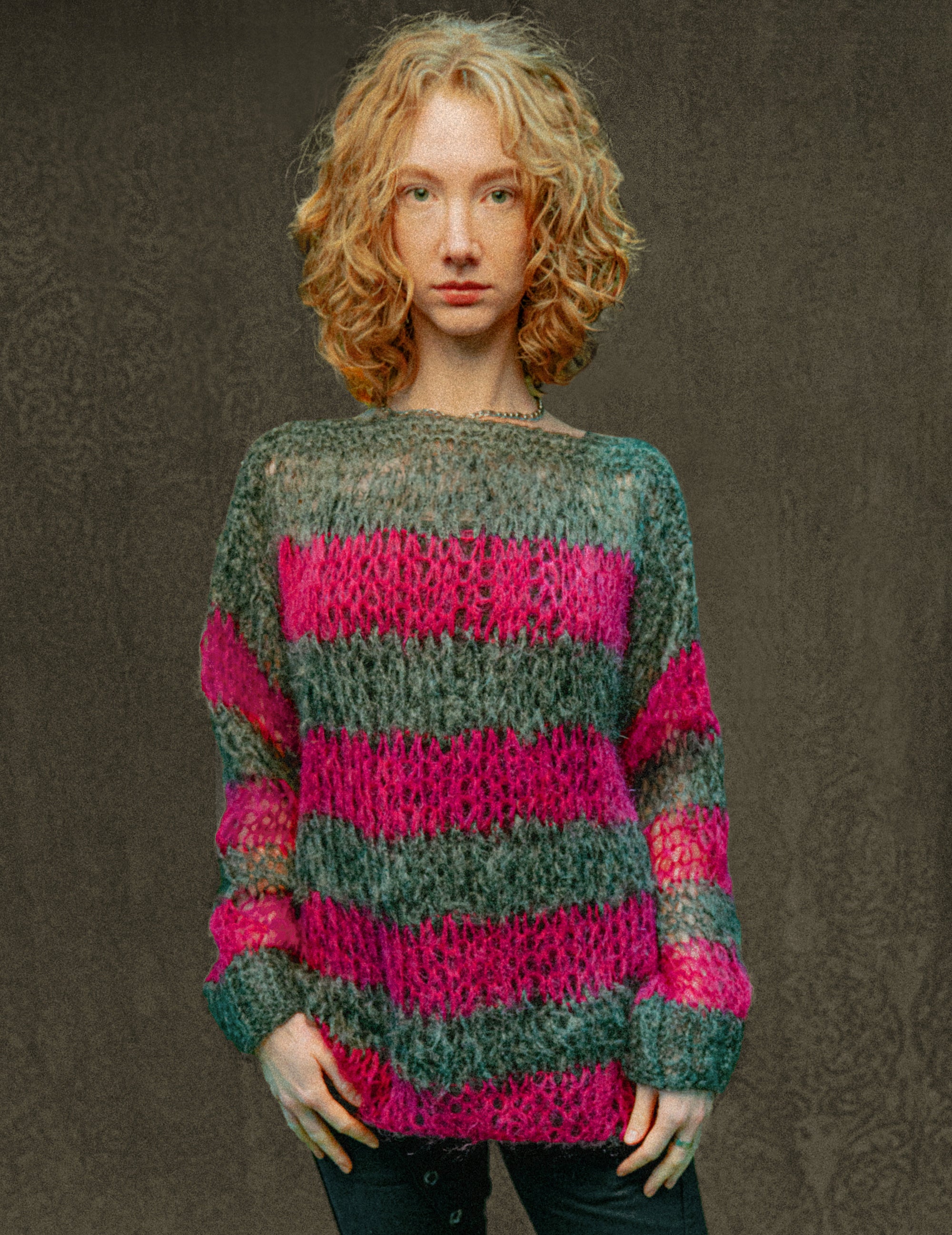 "PISTOLS" Mohair Hand knits - Pink & Grey