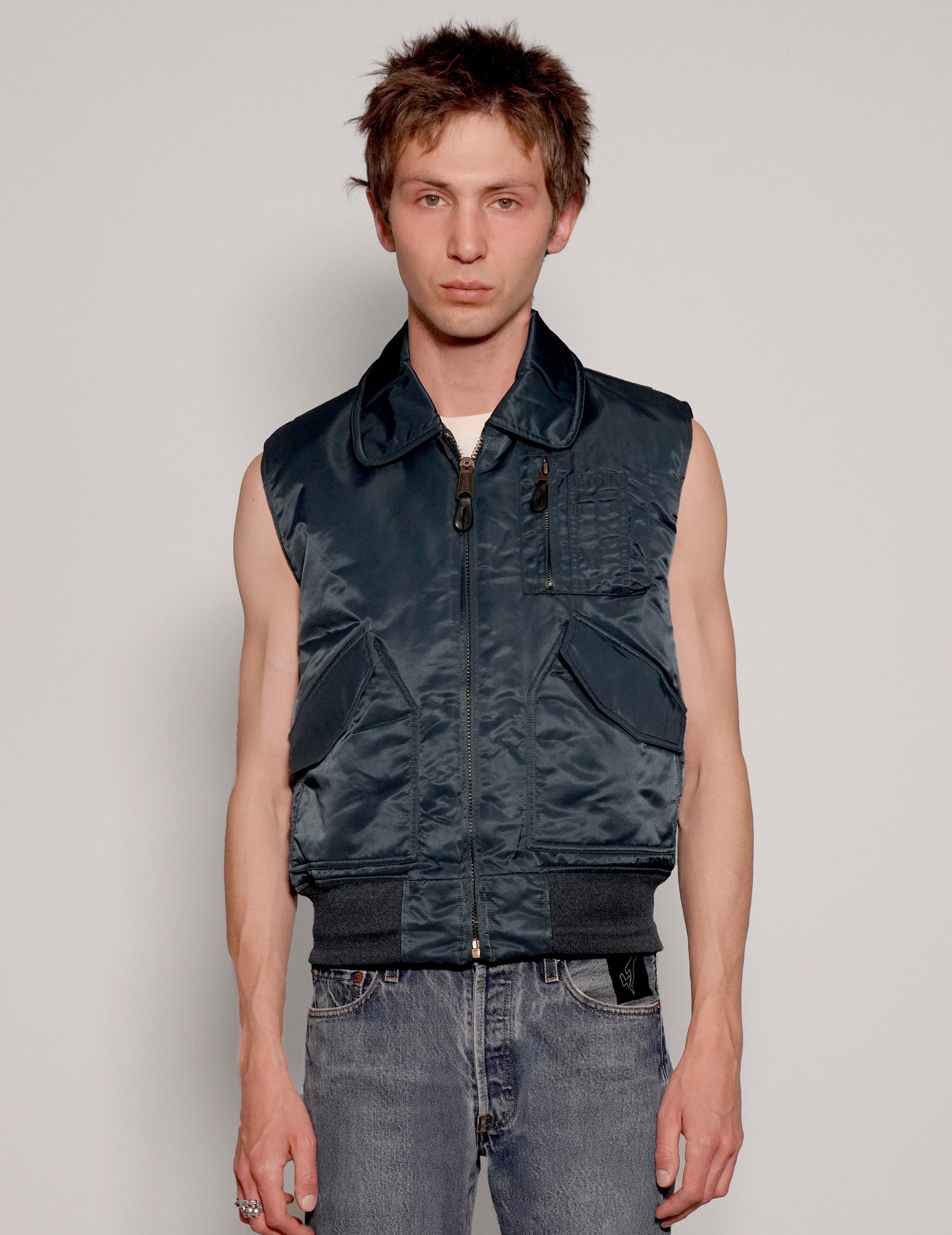 Men's Lightweight Bomber Gilet Jacket in Navy Blue | Stuart Trevor