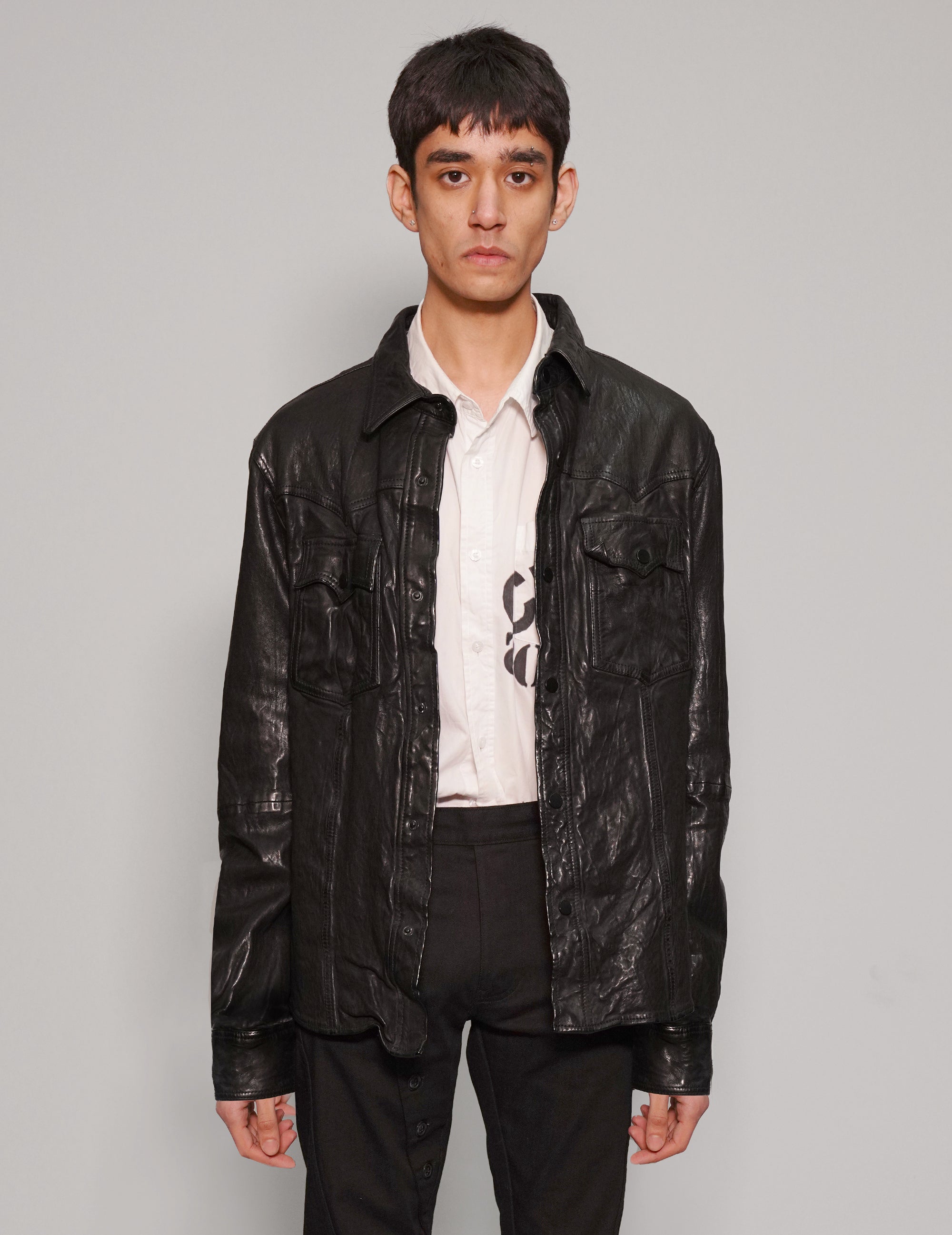 Men's Vintage Black Leather Jacket with David Bowie Patch | Stuart Trevor