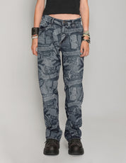 'Peace' Laser Print Jeans in Indigo