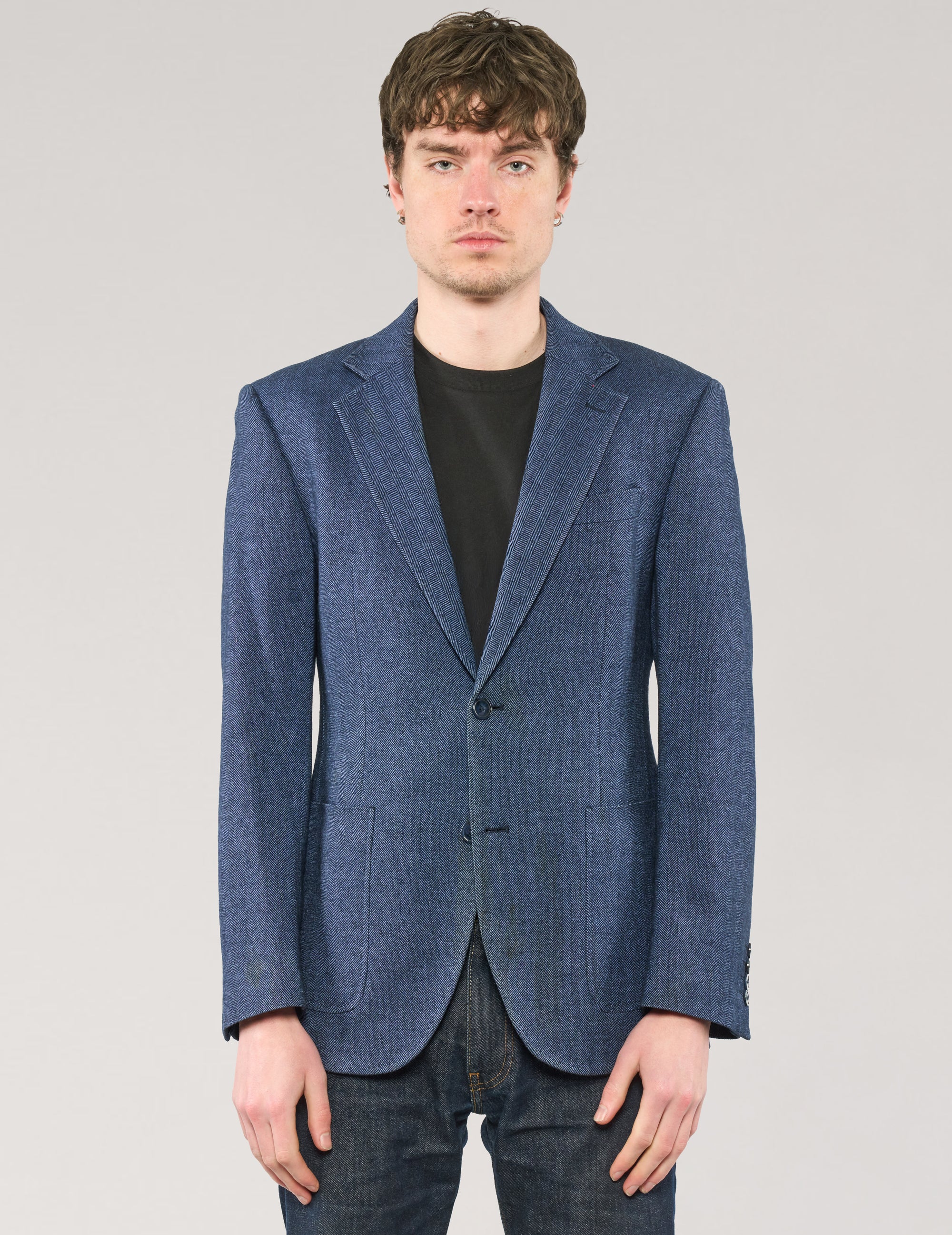 ST Navy Herringbone Wool Blazer