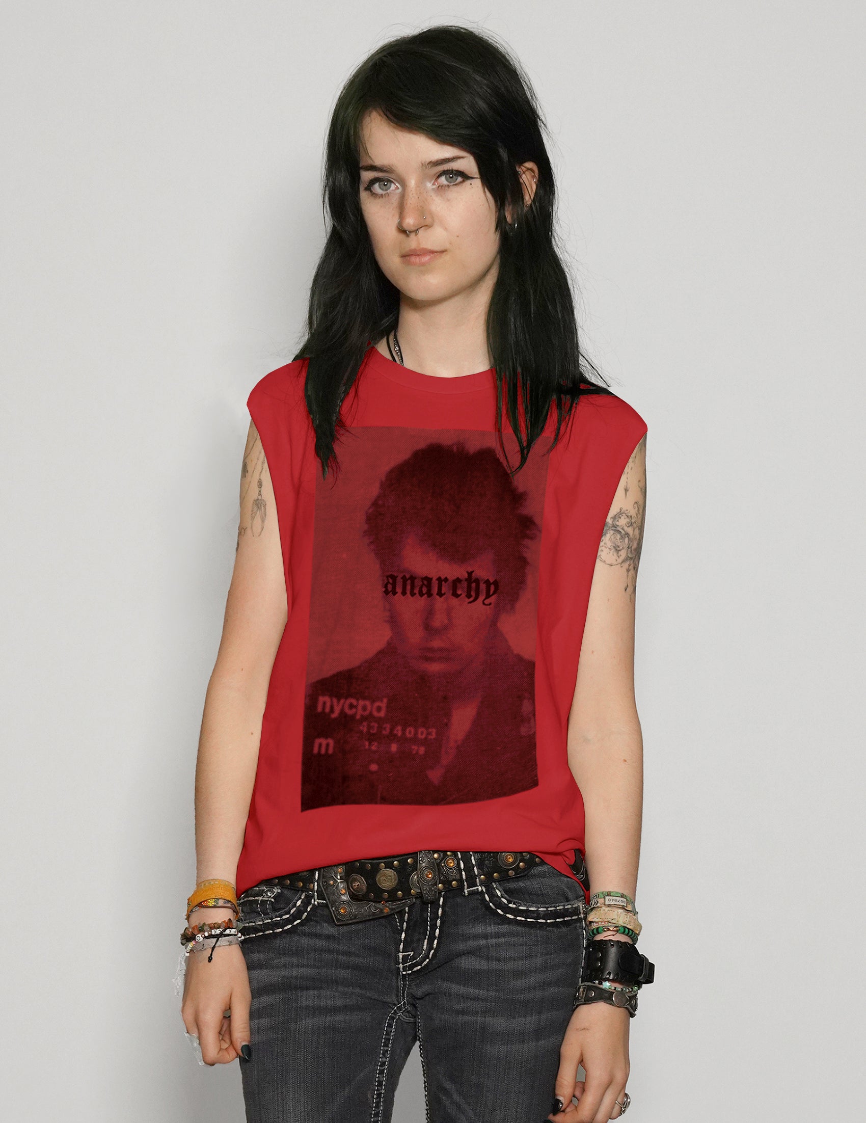 Women's Graphic Vest with Sid Vicious Print in Red | Stuart Trevor